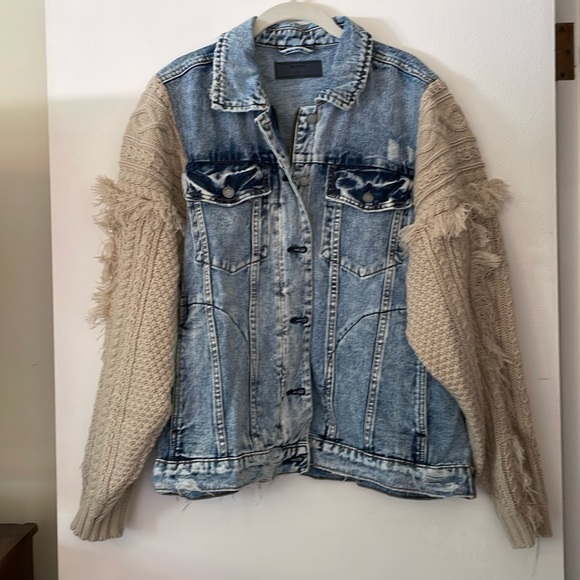 Blank NYC Jackets & Blazers - NWOT Blank NYC Large Distressed Denim Jean Jacket with Sweater Sleeves